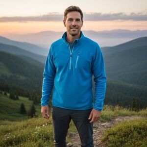 Merrell Jacket Men's Size XL Half Zip Wool Blue Hiking Regulate Wick Outdoor